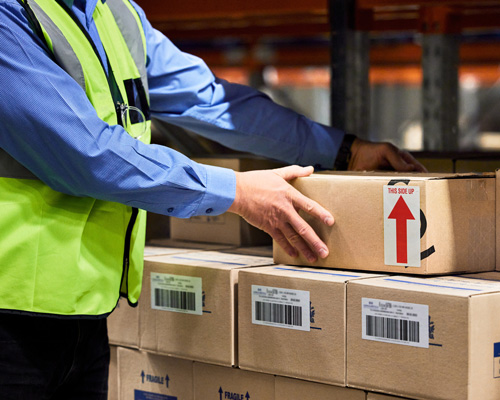 ParcelInspection_PublicSafety Man inspects a parcel package.